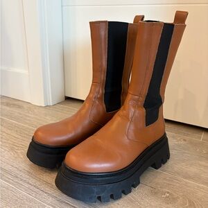 ALOHAS Tan and Black Platform Ankle Boots